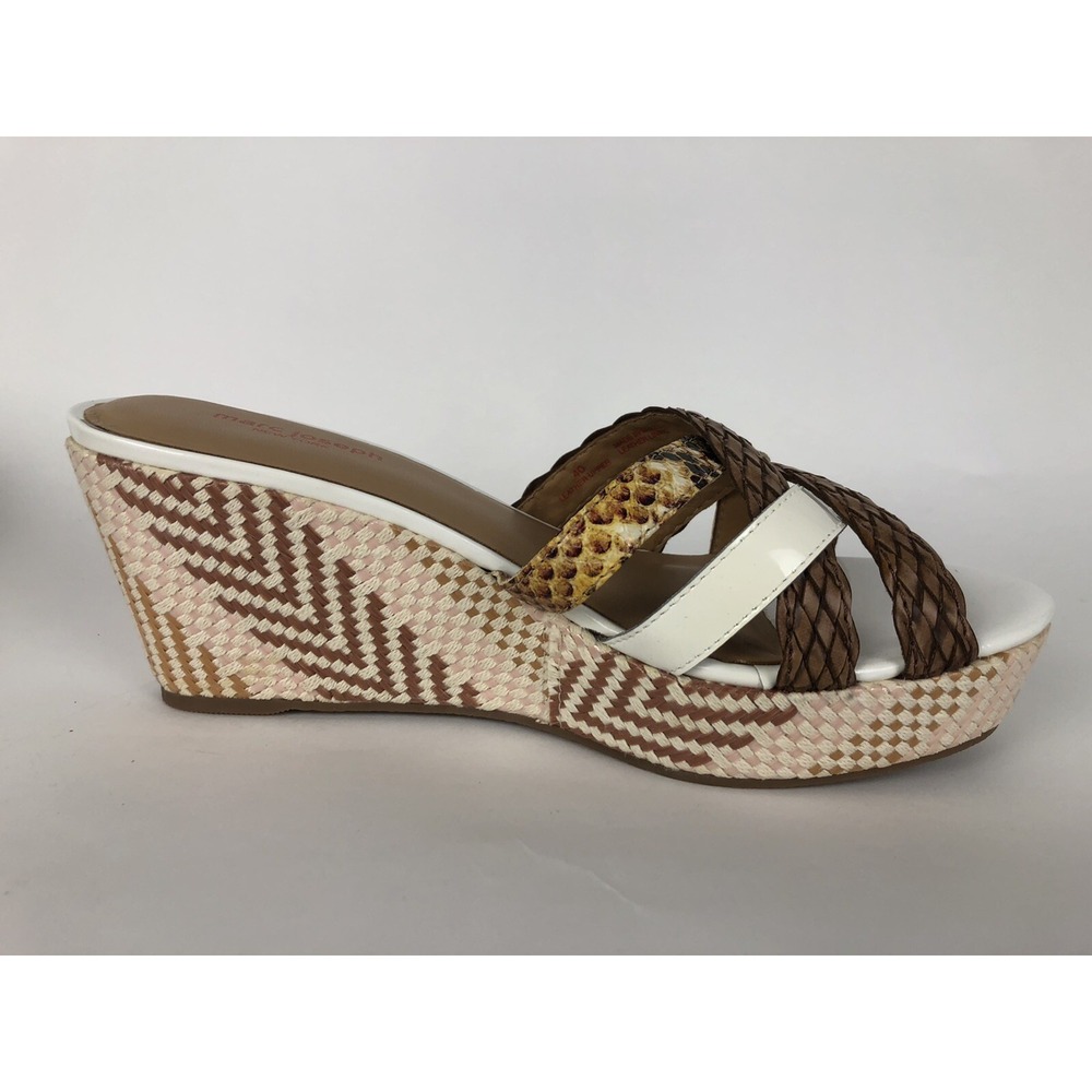 Marc Joseph Woven Snake Print Wedge Sandals White Brown US Size 9 Euro 40 New